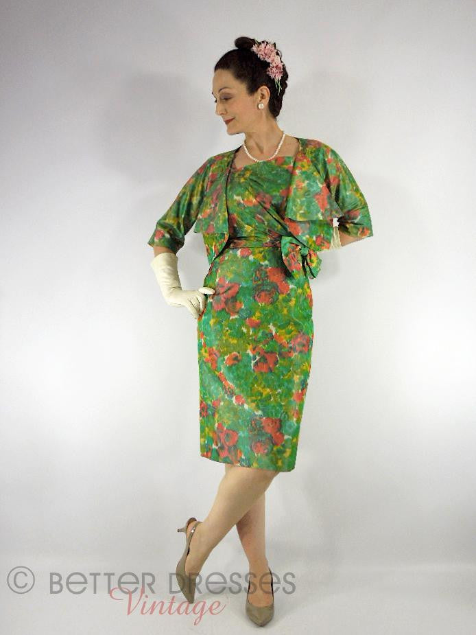 silk sheath dress with jacket 1960s chartreuse silk sheath dress with matching jacket V415 Erin Templeton