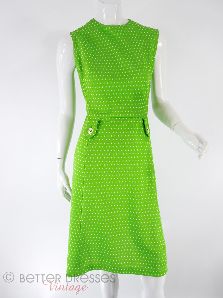 60s/70s Lime Green Polka Dot Shift Dress - front