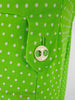60s/70s Lime Green Polka Dot Shift Dress - button tab