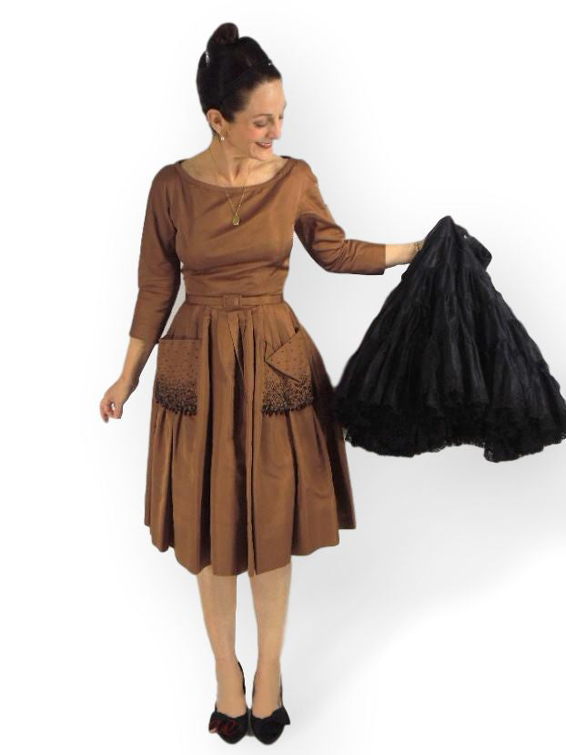 silk party dress 50s Party Dress in Mocha Silk