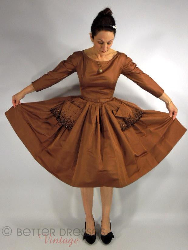 50s Party Dress in Mocha Silk - SM 50s Party Dress in Mocha Silk - SM