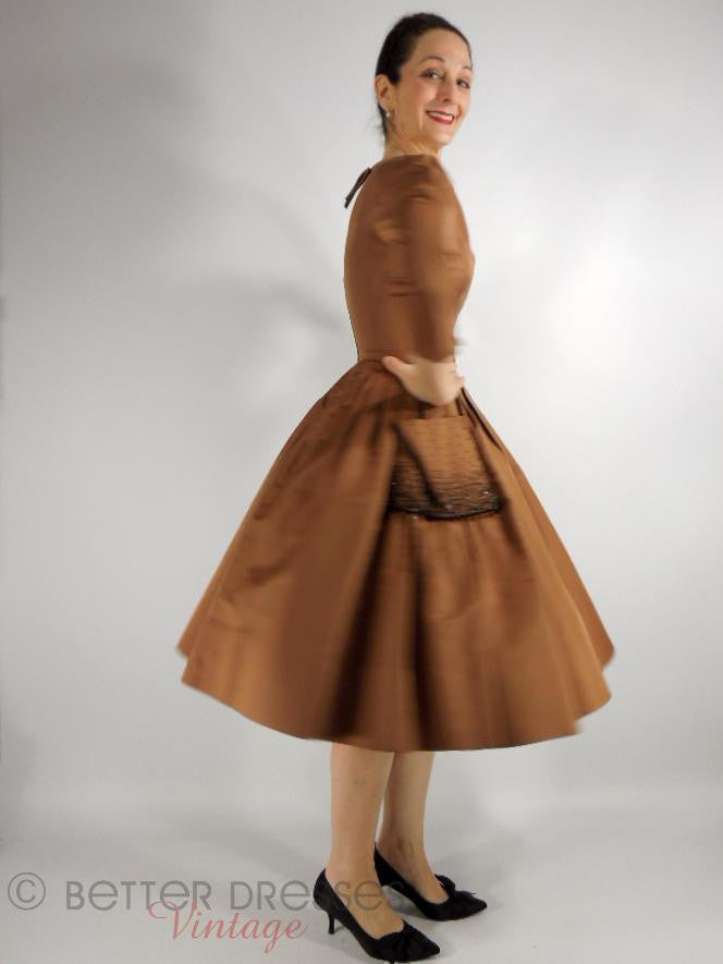 50s Party Dress in Mocha Silk - sm 50s Party Dress in Mocha Silk - sm