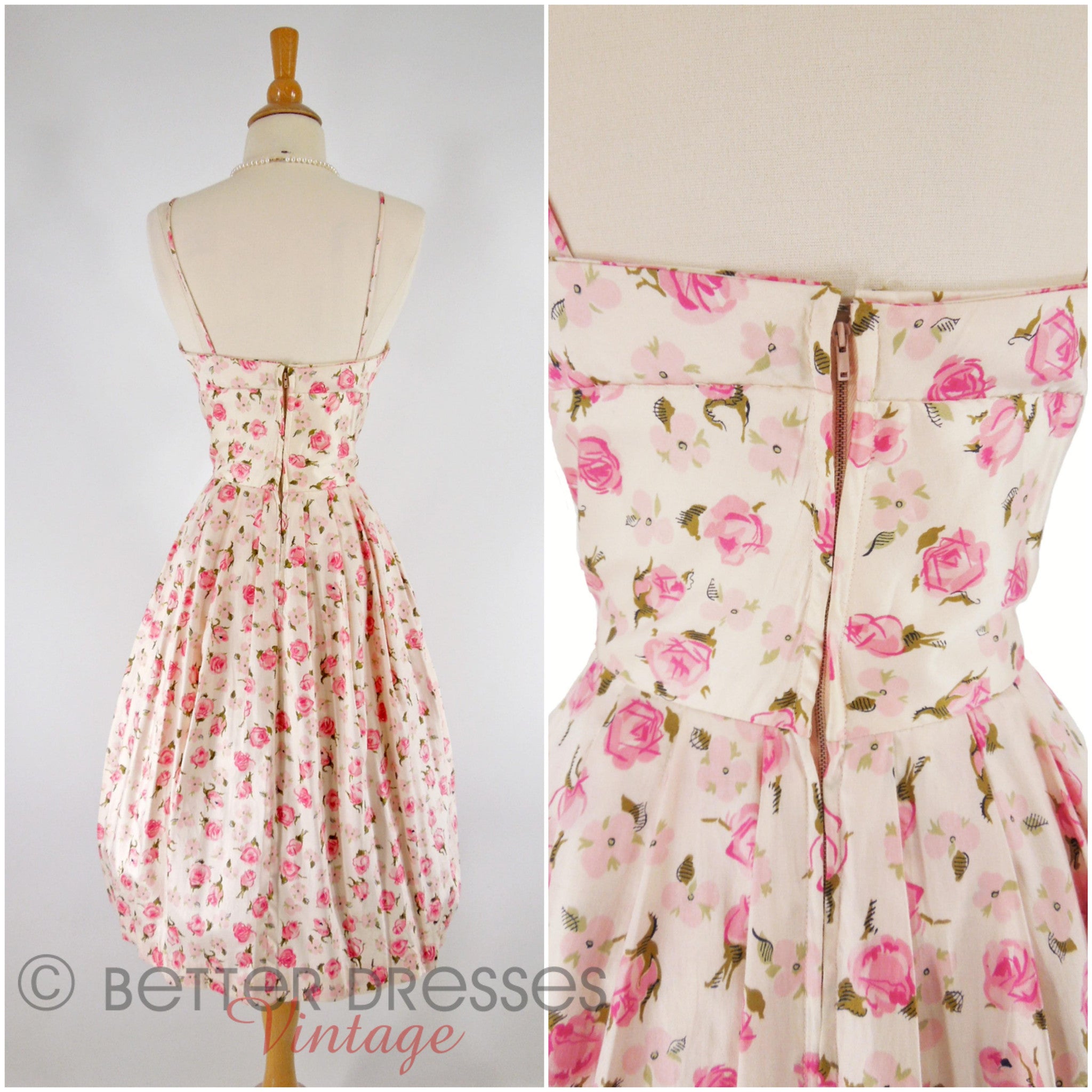 Vintage 1950s Pink Silk Floral Party Dress Nip Waist Crumb Catcher- sm Better Dresses Vintage Vintage 1950s Pink Silk Floral Party Dress Nip Waist Crumb Catcher- sm Better Dresses Vintage