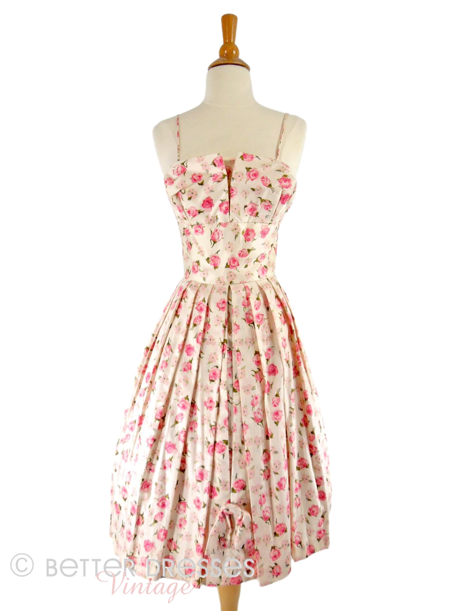 Vintage 1950s Pink Silk Floral Party Dress Nip Waist Crumb Catcher- sm Better Dresses Vintage Vintage 1950s Pink Silk Floral Party Dress Nip Waist Crumb Catcher- sm Better Dresses Vintage