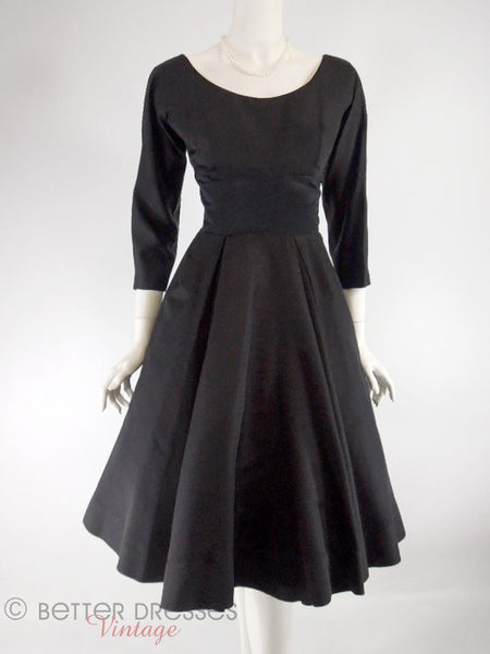 50s New Look Black Silk Party Dress