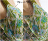 Vintage silk floral dress in blue and green - repair to underarm