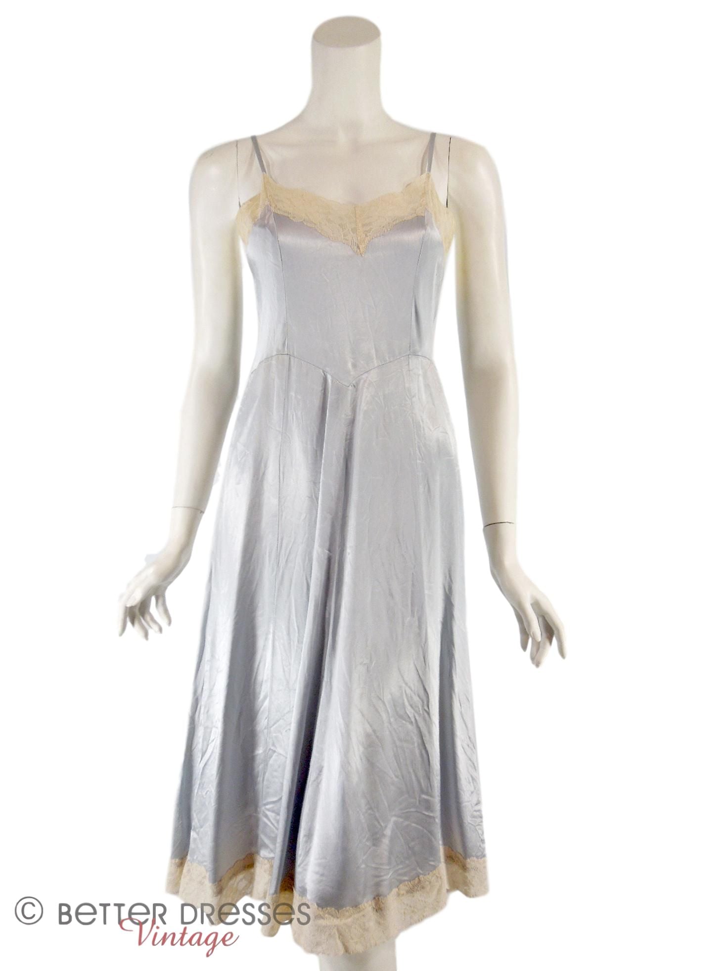 vintage slip dresses Vintage Slip Dress or Nightie in Ice Blue With Ecru Lace
