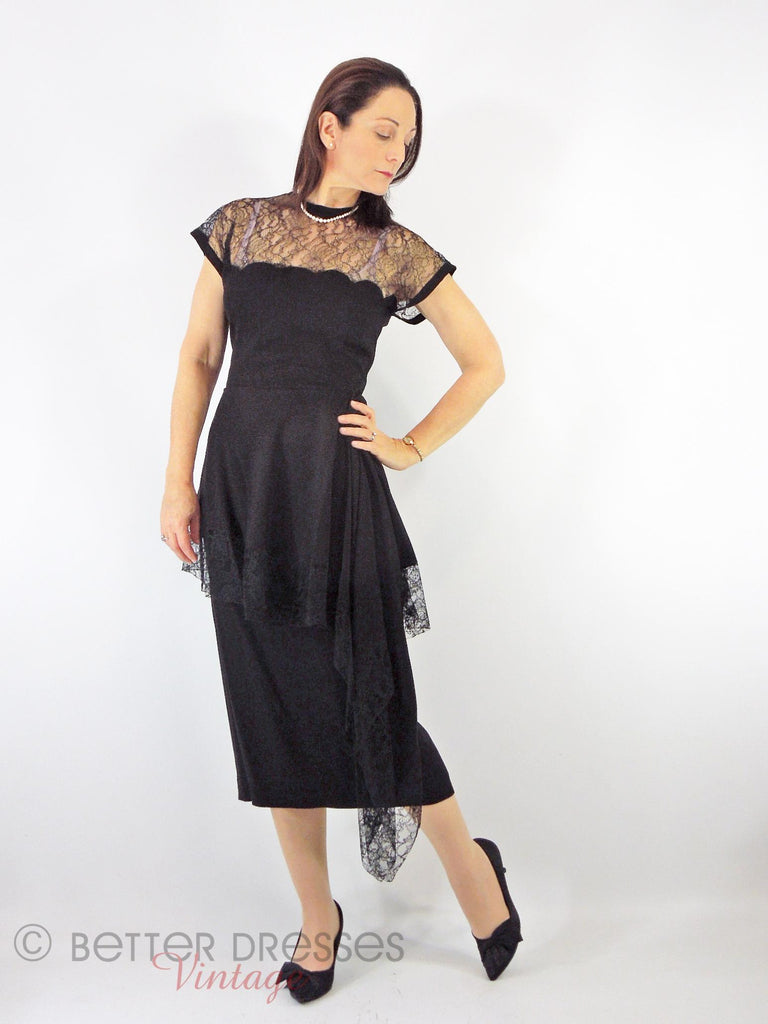 50s Lace Bodice Sheath Dress - on model