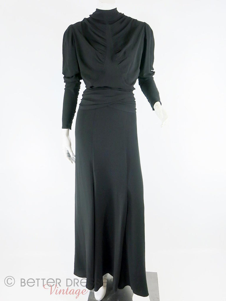 30s Black Crepe Gown - full view