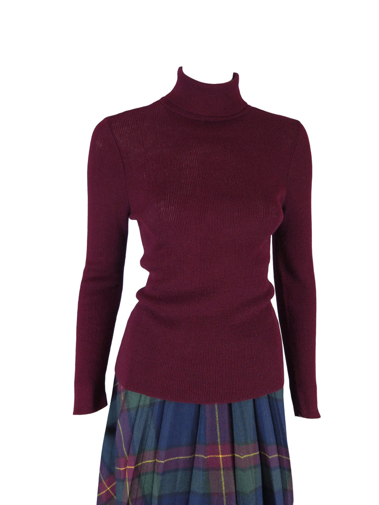 60s Burgundy Turtleneck Sweater - front
