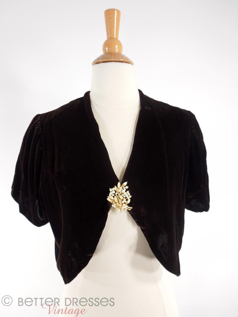 1930s Silk Velvet Jacket - shown with Trifari brooch