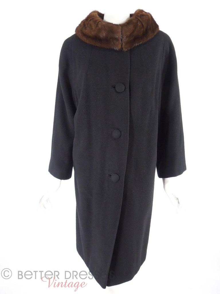60s Cashmere Coat with Mink Collar - collar closed