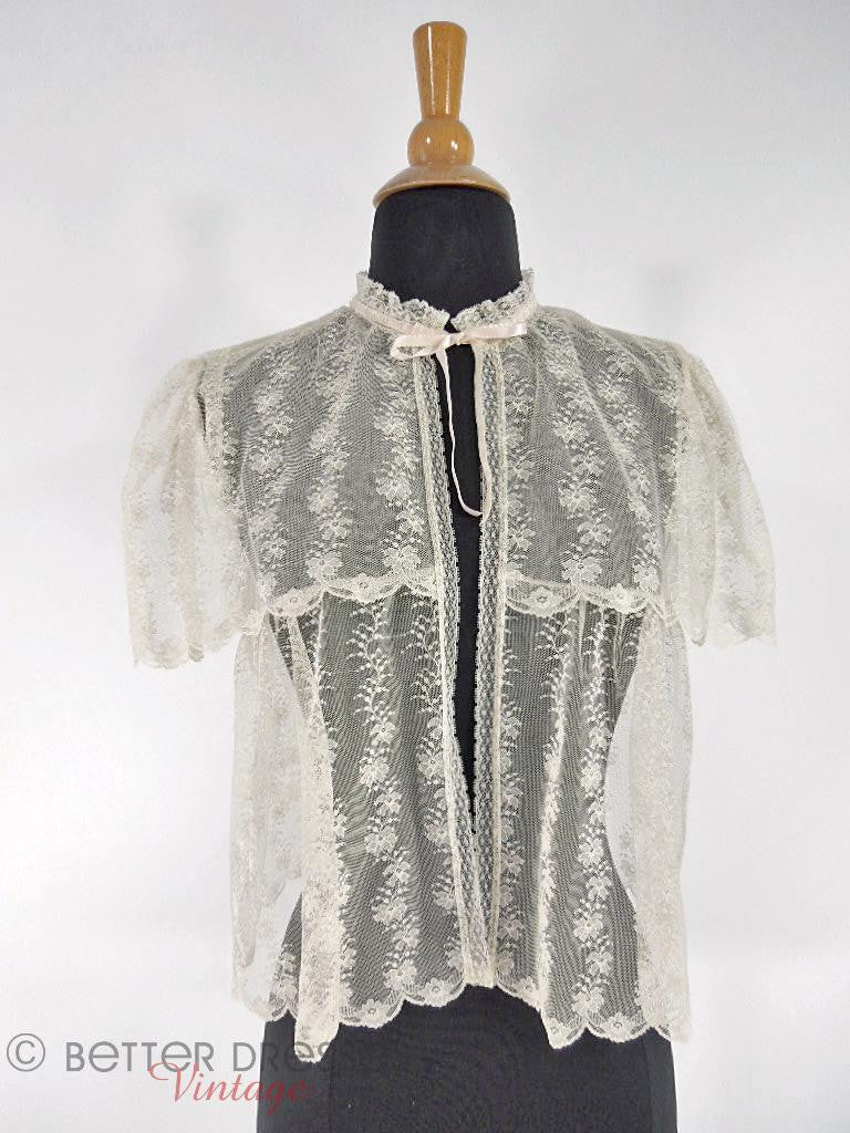 70s Cream Chantilly Lace Bed Jacket