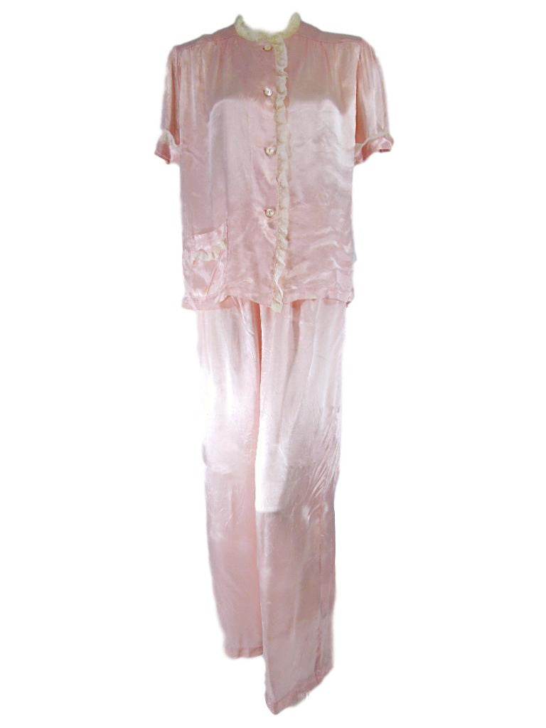 Vintage 1940s Silky Pink Rayon Pajamas 40s Lounging Set - sm Better Dresses Vintage Vintage 1940s Silky Pink Rayon Pajamas 40s Lounging Set - sm Better Dresses Vintage