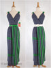 60s/70s NOS Navy Blue + Green Maxi Sundress - with belts