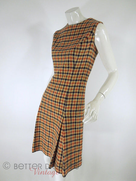 60s Plaid Tweed Dress + Coat - dress at angle