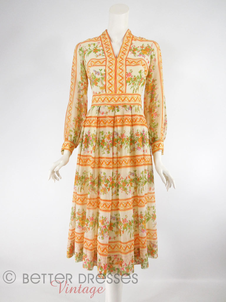 70s Orange Stripe and Floral Dress - overview