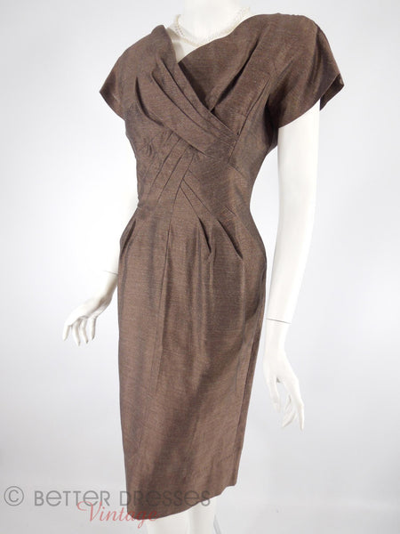 50s Brown Sheath Dress - angle view