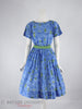 50s/60s Blue & Green Full Skirt Dress - front with crinoline