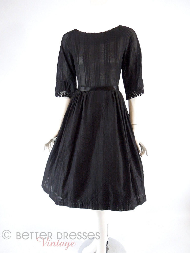 50s/60s Black Cotton Dress - with crinoline, front