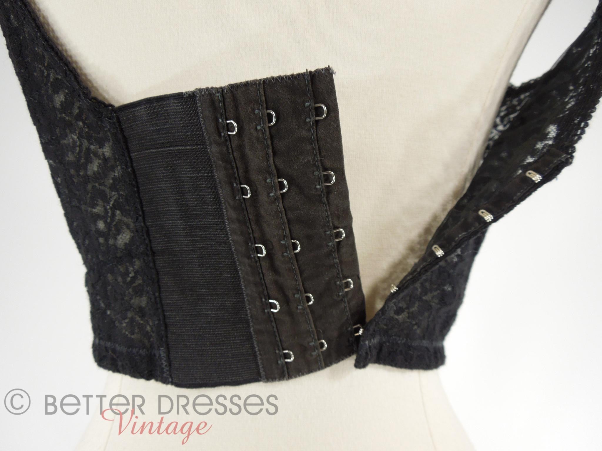 1950s Bullet Bra Sheer Black Lace & Circular Stitching 36A
