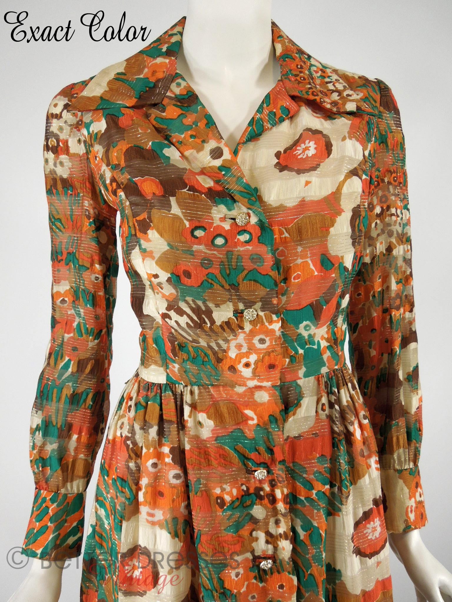60s 70s Autumn Colors Hostess Dress Better Dresses Vintage