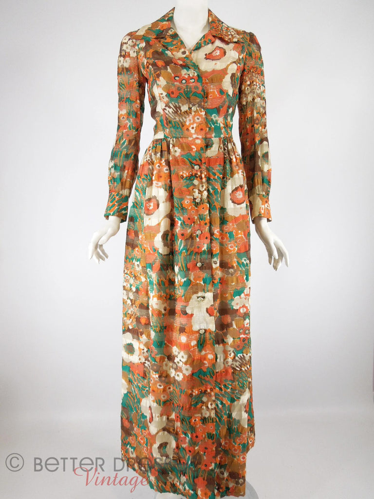 60s/70s Autumn Colors Hostess Dress - front