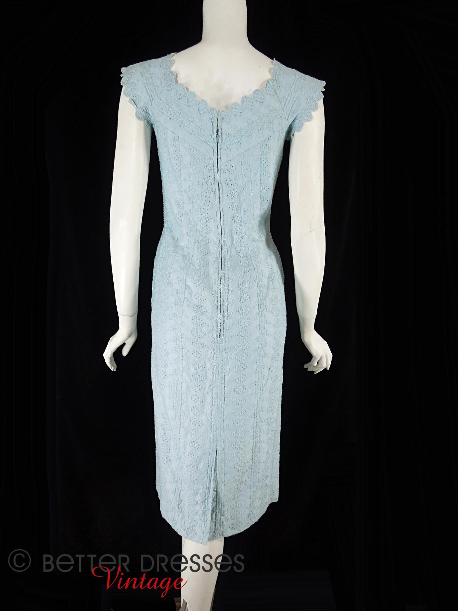 50s Light Blue Embroidered Dress - sm, med 50s Light Blue Embroidered Dress - sm, med