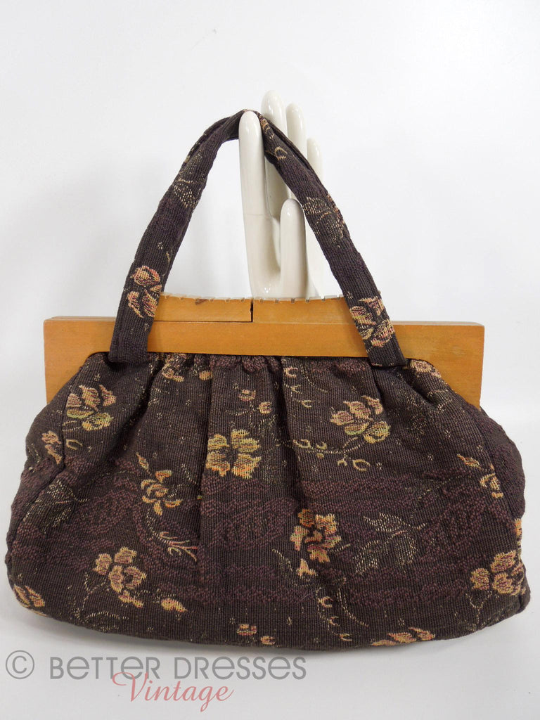 Vintage 1940s Wood Frame Fabric Purse Carpet Bag Large Handbag – Better ...