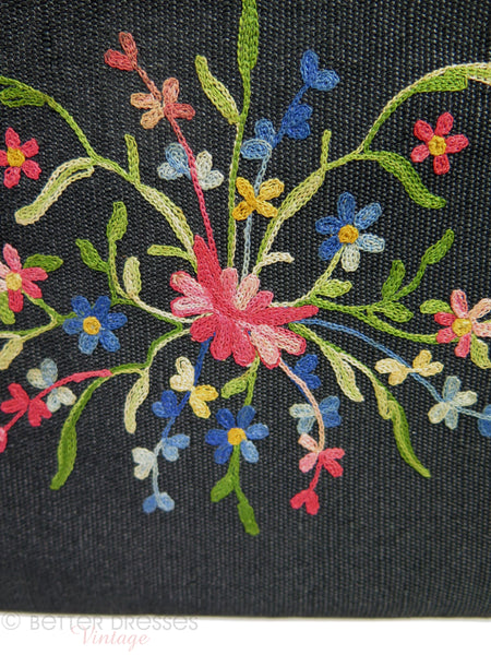 50s Ingber Black Wool Handbag - Embroidery detail