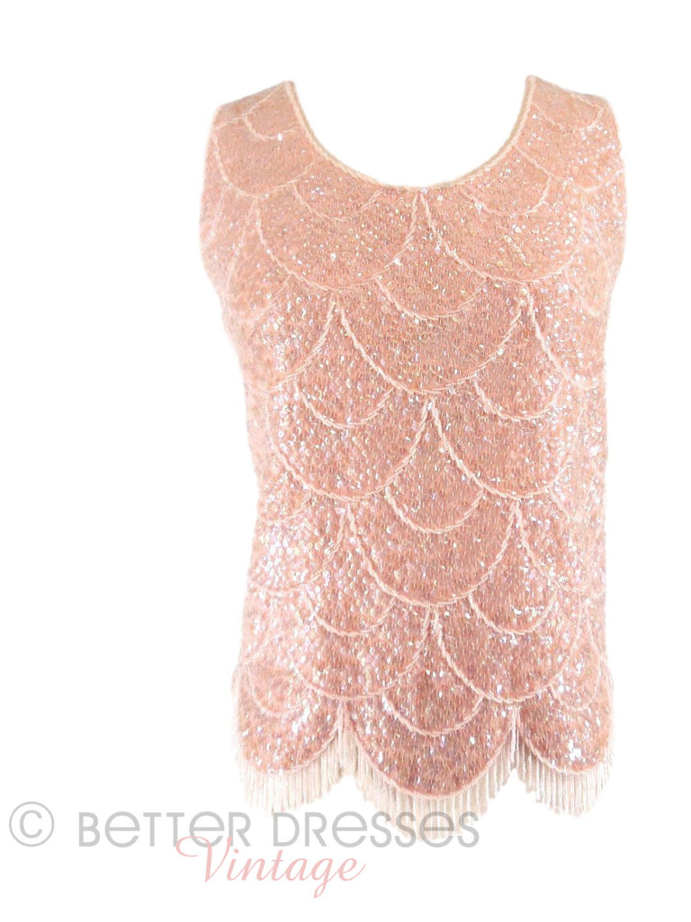 60s Pink Beaded Shell - front