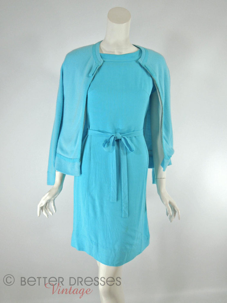 60s Dress & Sweater Set - sweater on shoulders