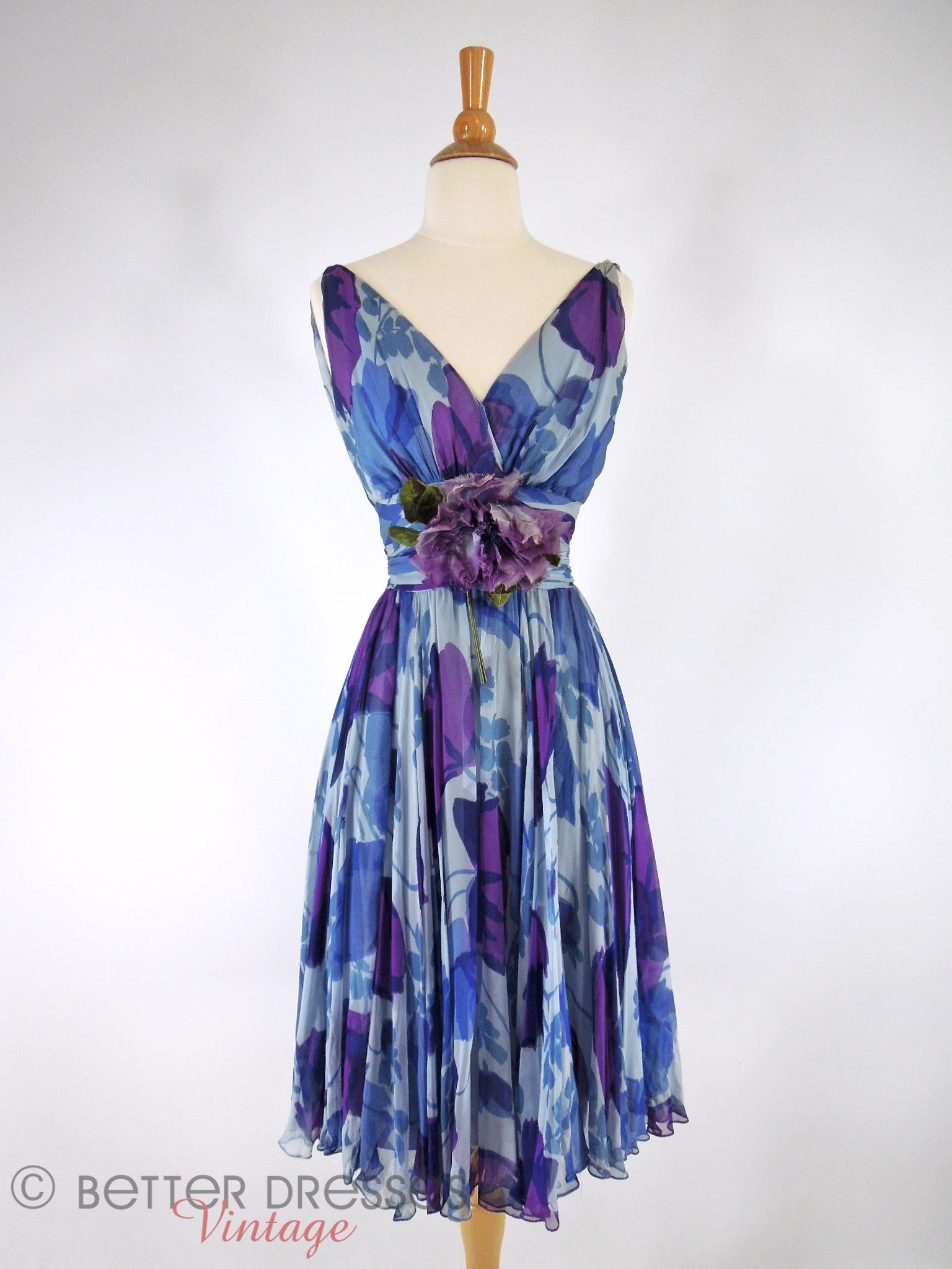 Vintage 1950s or early 1960s Party Dress in Blue and Purple Silk - sm Better Dresses Vintage Vintage 1950s or early 1960s Party Dress in Blue and Purple Silk - sm Better Dresses Vintage
