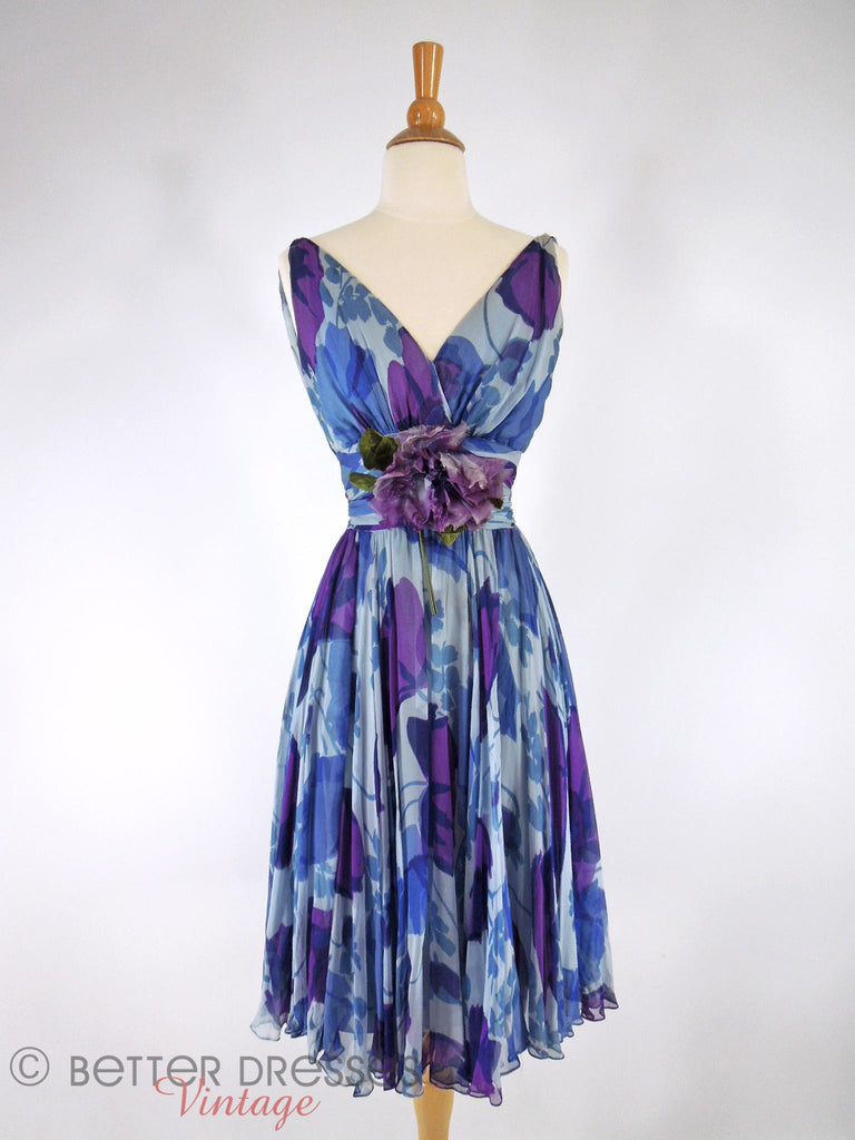 60s Blue and Purple Silk Party Dress - on Cecelia