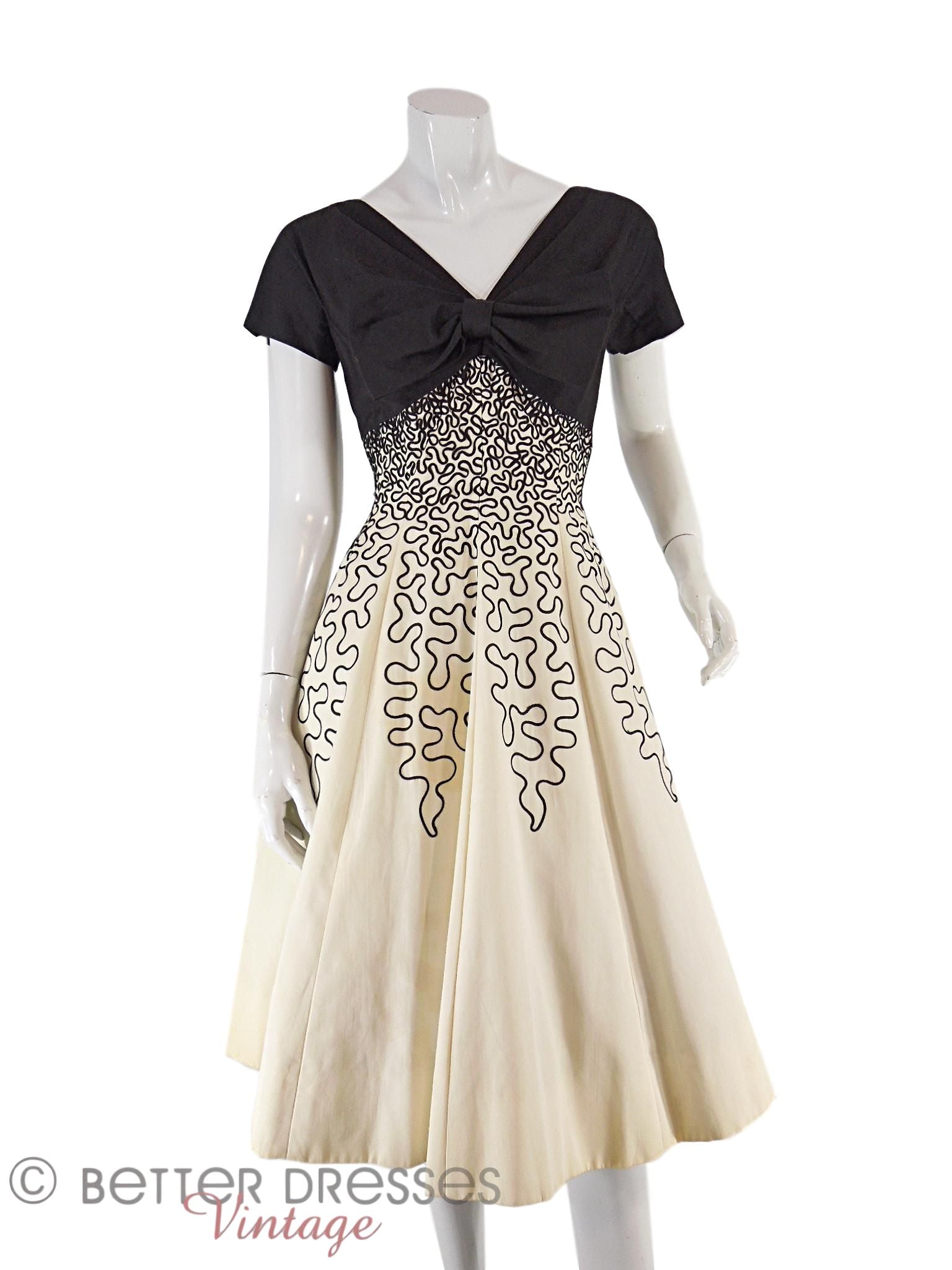 50s Black & Cream Full Skirt Prom or Party Dress - sm Better Dresses Vintage 50s Black & Cream Full Skirt Prom or Party Dress - sm Better Dresses Vintage