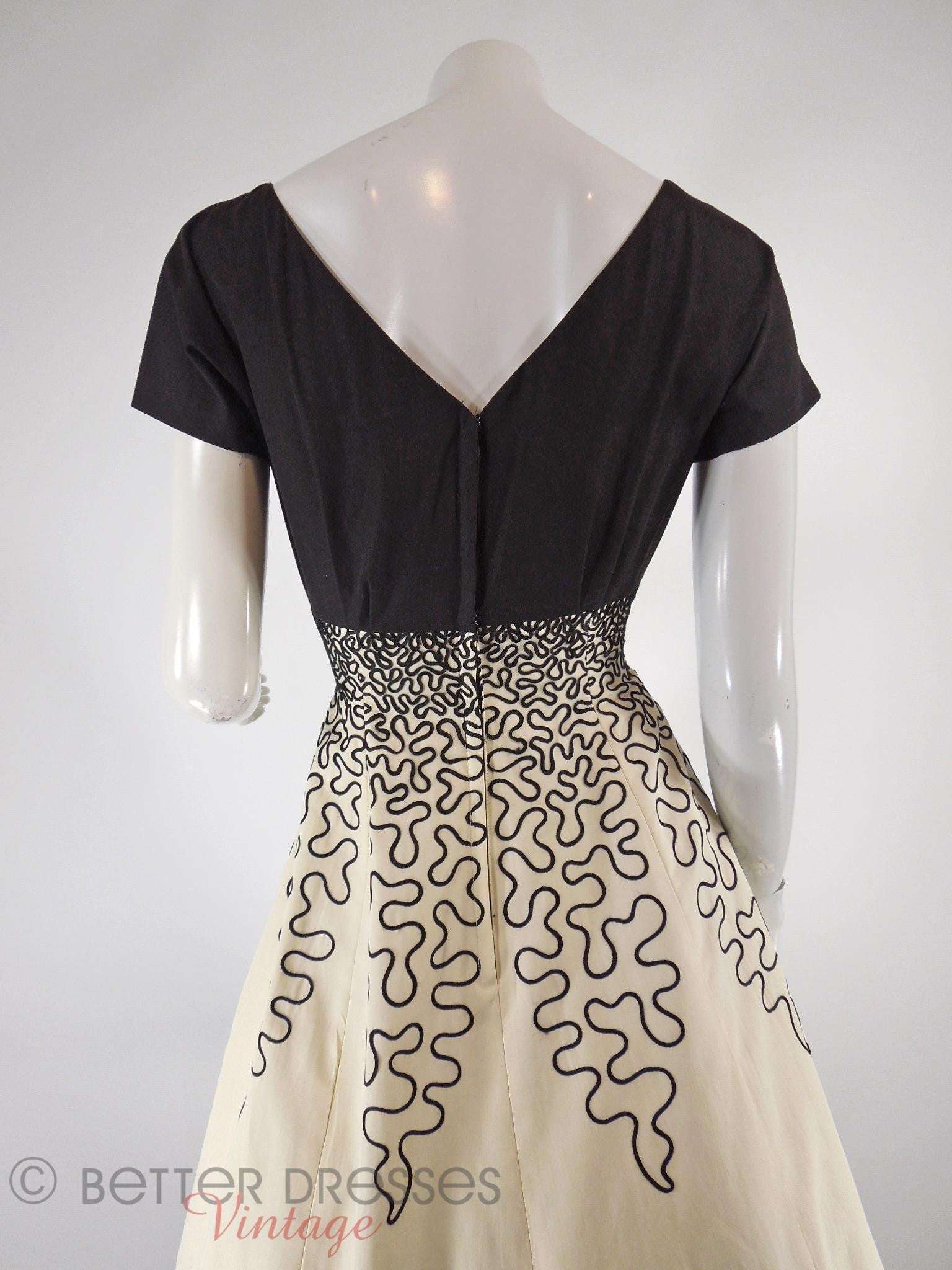 cream and black dress 50s Black & Cream Full Skirt Prom or Party Dress