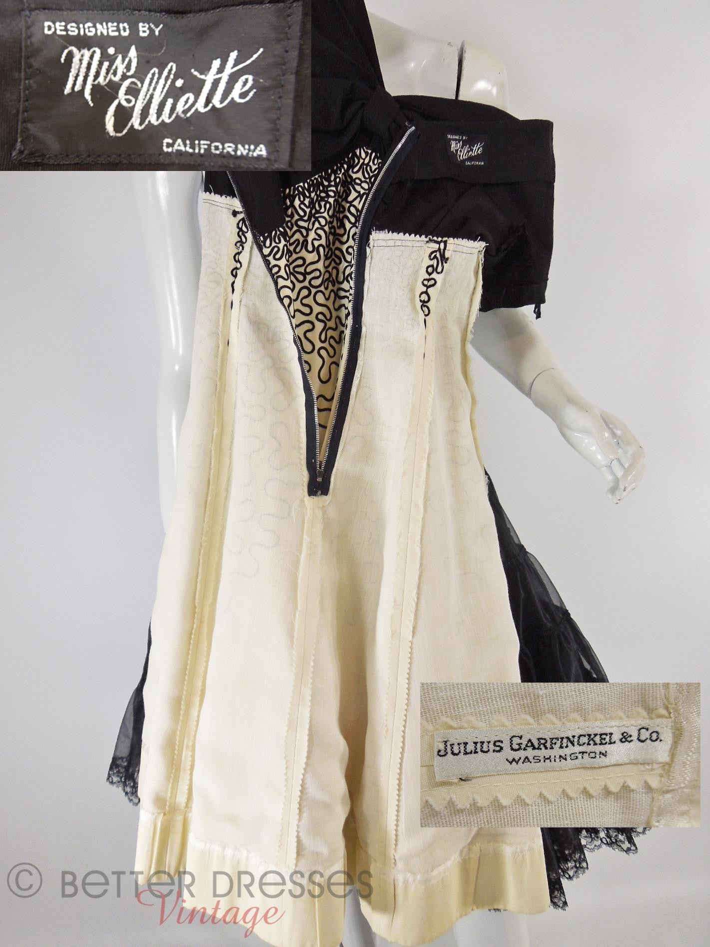 50s Black & Cream Full Skirt Prom or Party Dress - sm  Better Dresses  Vintage