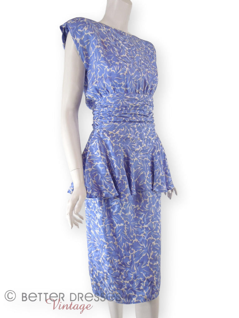 80s Silk Peplum Dress in Lavender