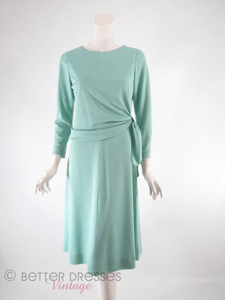 70s Aqua Tie Bodice Dress - tied higher