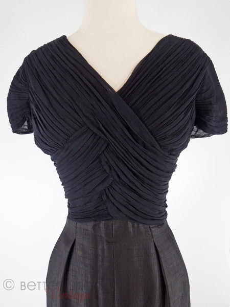 50s Ruched Criss-Cross Bodice LBD - close view