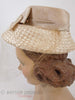 50s Cream Straw Veil Hat - left side