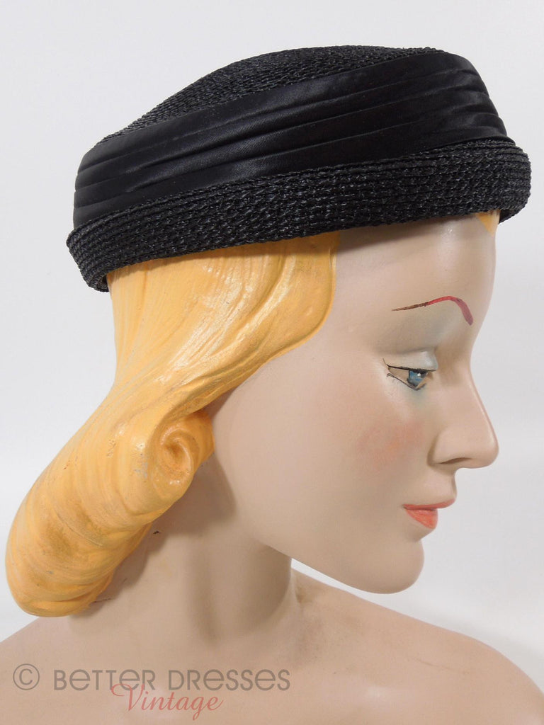 50s/60s Black Straw and Satin Hat - right side