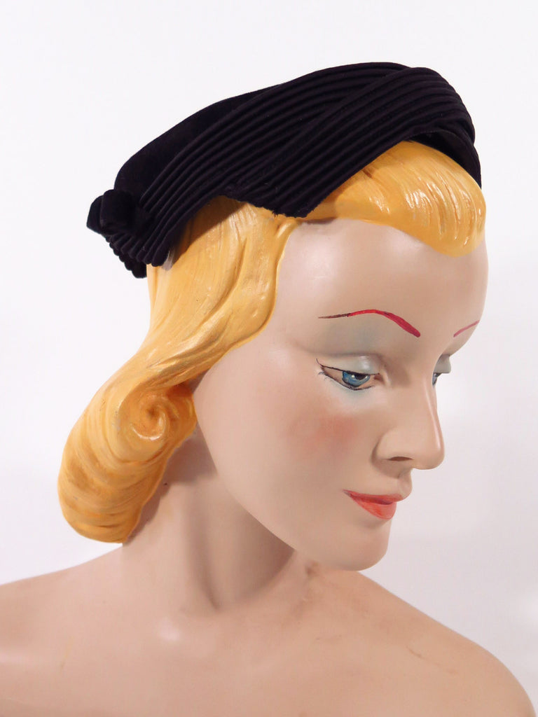 50s Black Cocktail or Day Hat - side view