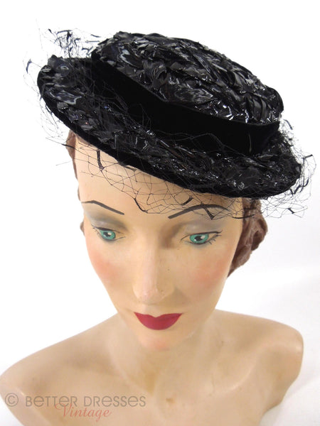 40s/50s Modified Sailor Veil Hat - front view