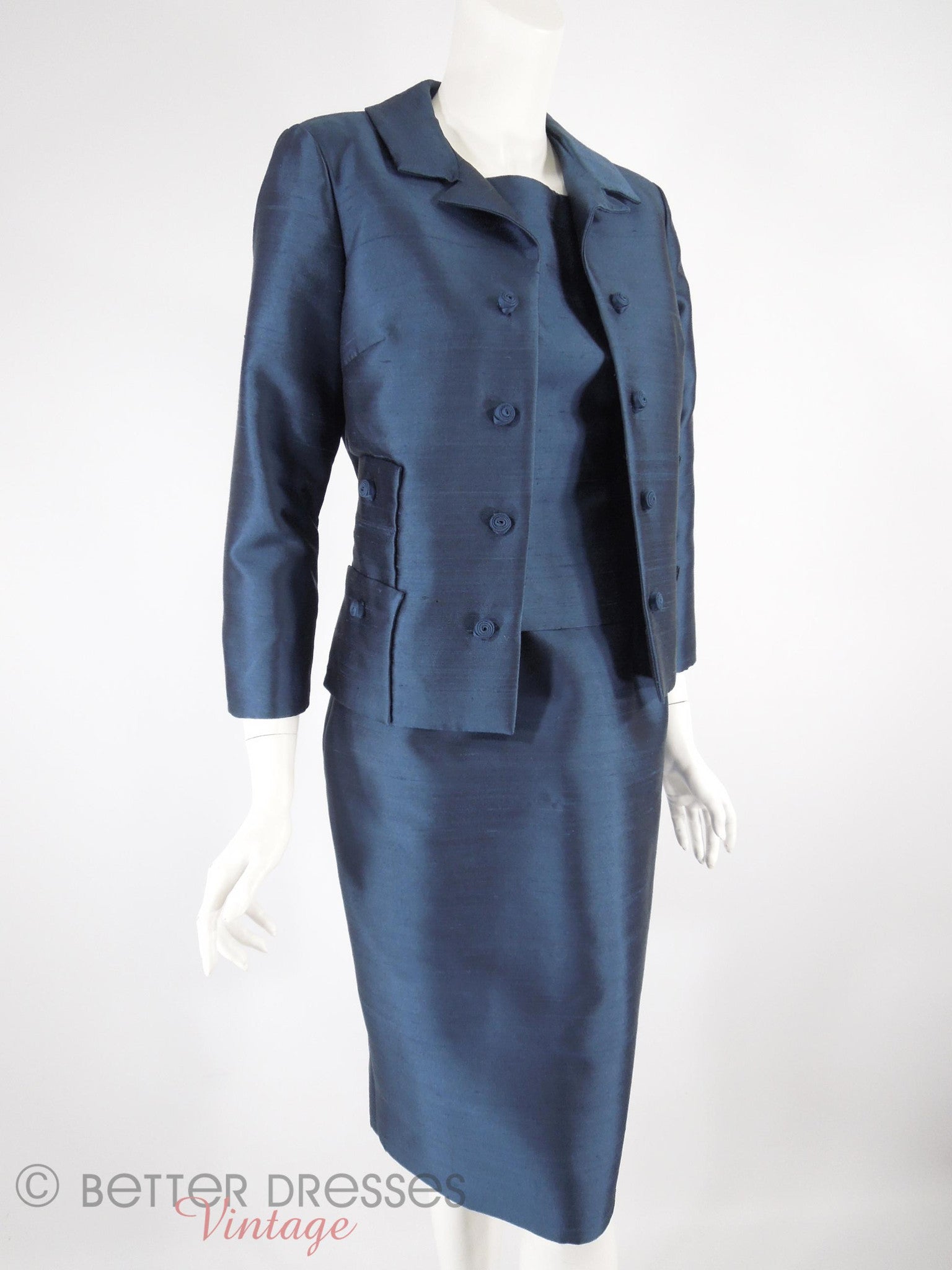 60s Navy Blue Dress & Jacket Set Jackie O