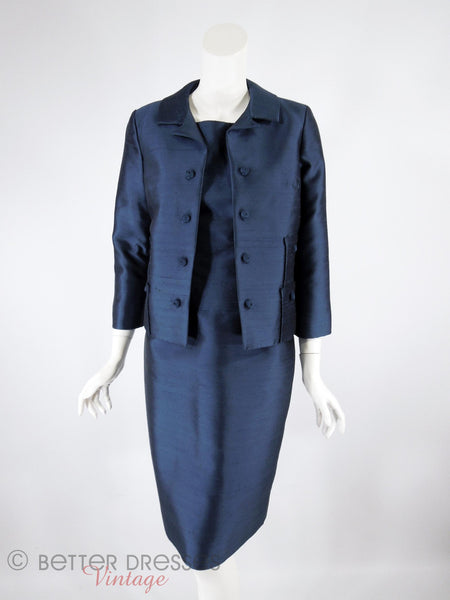 60s Navy Dress & Jacket Set - front view