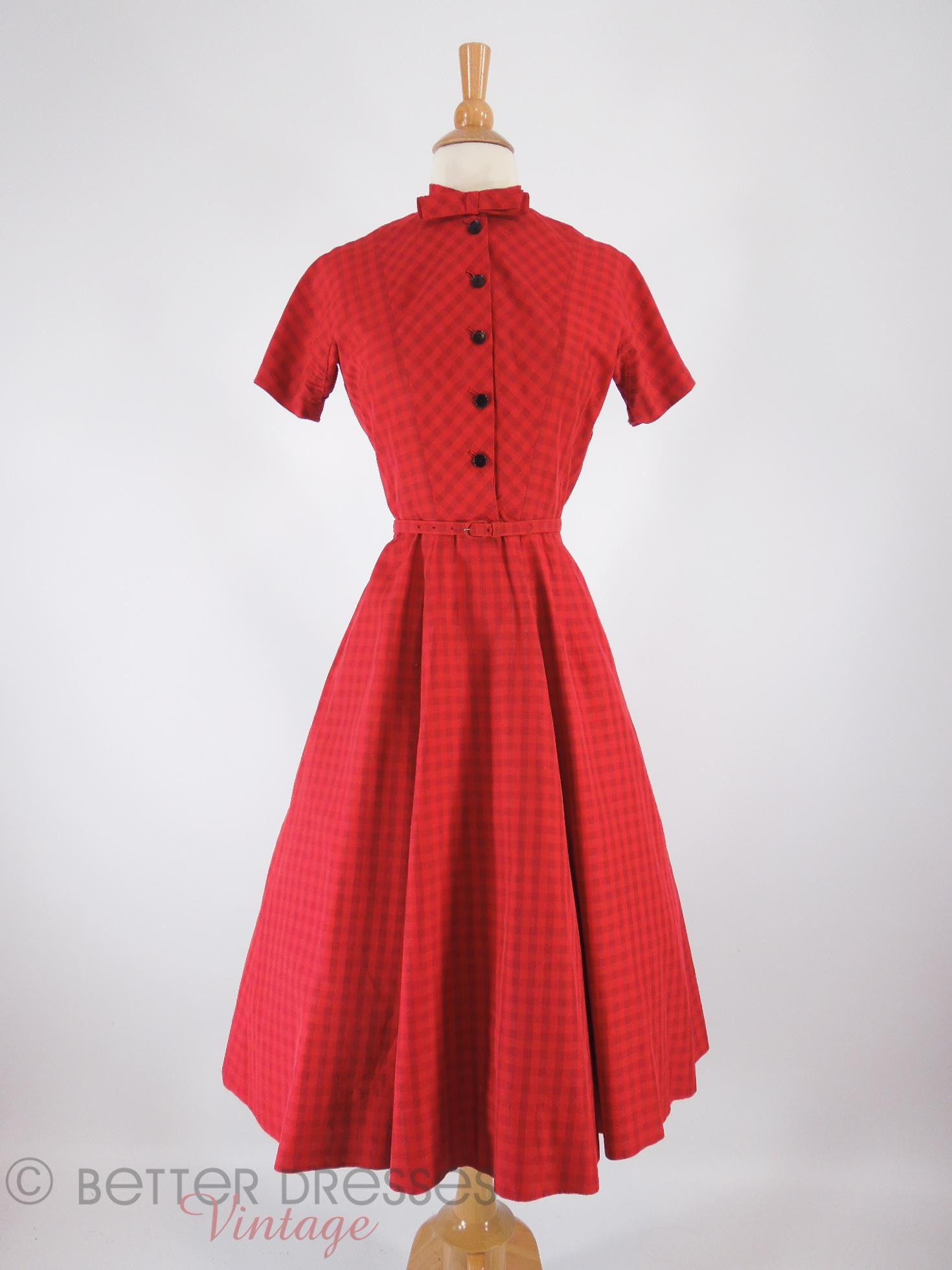 50s Red & Black Plaid Full Skirt Shirtwaist Dress - sm Better Dresses Vintage 50s Red & Black Plaid Full Skirt Shirtwaist Dress - sm Better Dresses Vintage