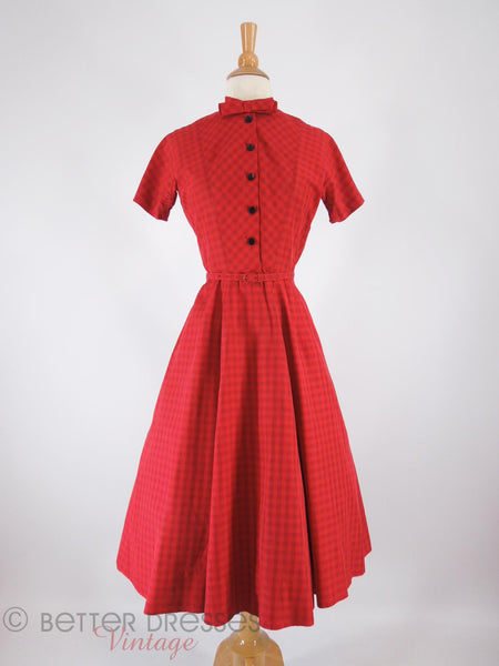 40s/50s Red Plaid Shirtwaist - front
