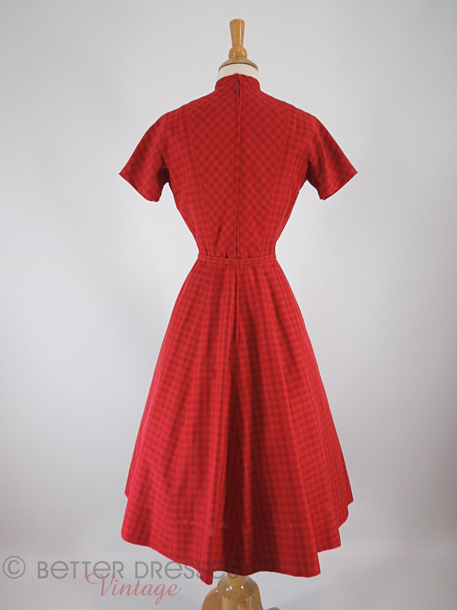 50s Red & Black Plaid Full Skirt Shirtwaist Dress - sm Better Dresses Vintage 50s Red & Black Plaid Full Skirt Shirtwaist Dress - sm Better Dresses Vintage
