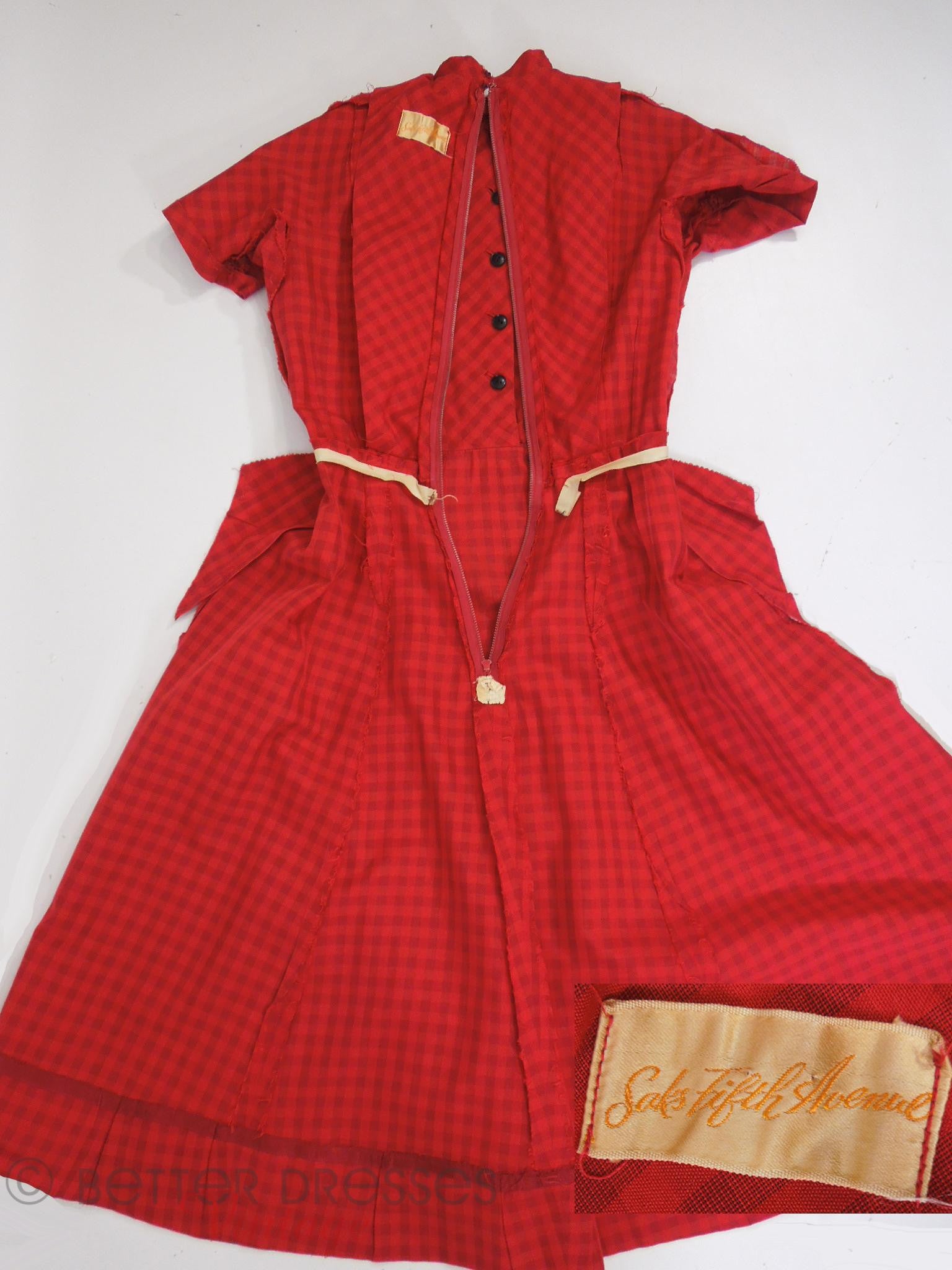 red shirtwaist dress Vintage Pleated Shirtwaist Dress Red Black Abstract Palm Print Long Sleeve LARGE L